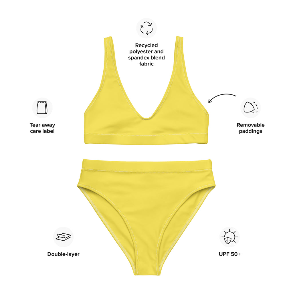 Women's Yellow Padded Recycled Bikini - Quick Drying Fabric With UPF 50+