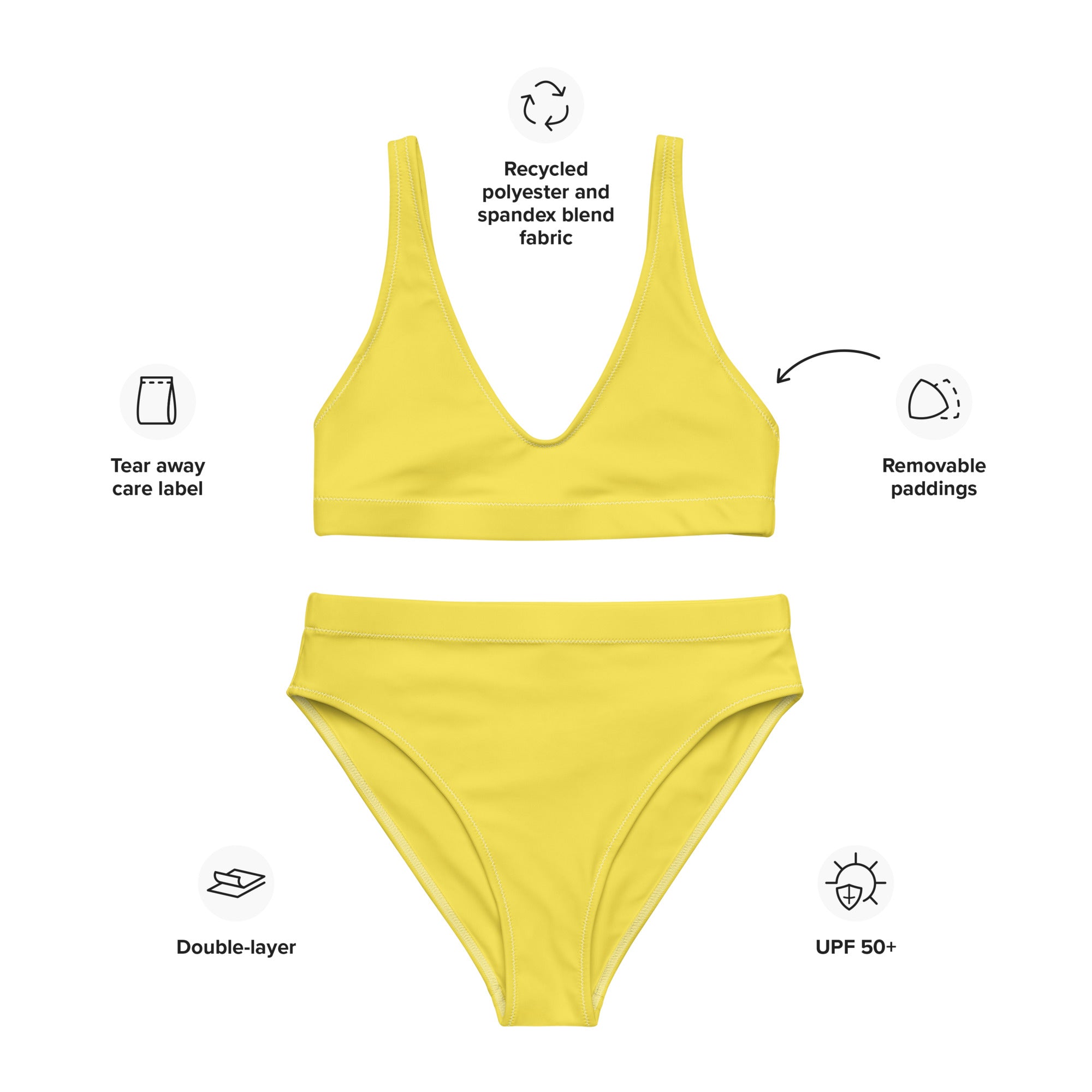 Women's Yellow Padded Recycled Bikini - Quick Drying Fabric With UPF 50+
