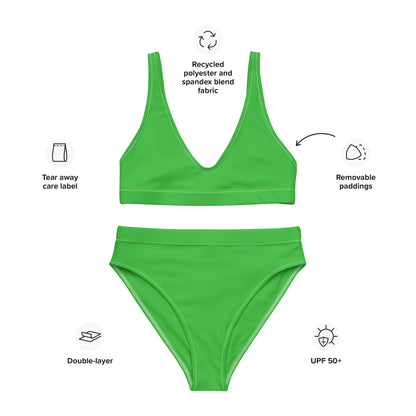 Women's Green Padded Recycled Bikini - Quick Drying Fabric With UPF 50+
