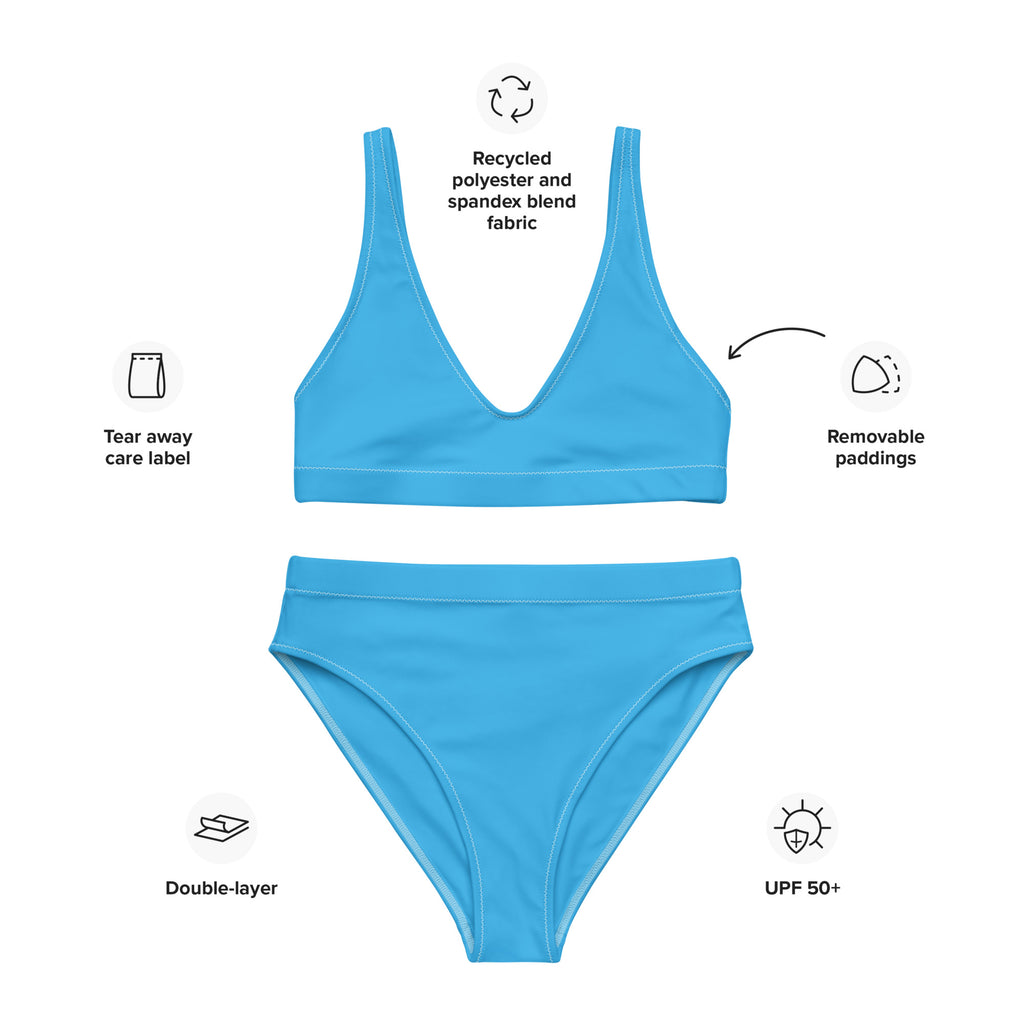 Women's Sky Blue Padded Recycled Bikini - Quick Drying Fabric With UPF 50+
