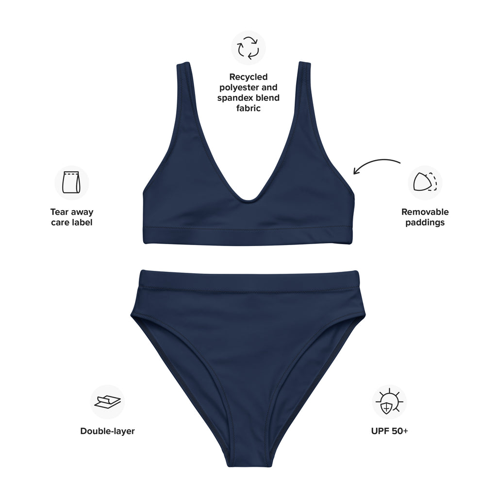 Women's Navy Blue Padded Recycled Bikini - Quick Drying Fabric With UPF 50+