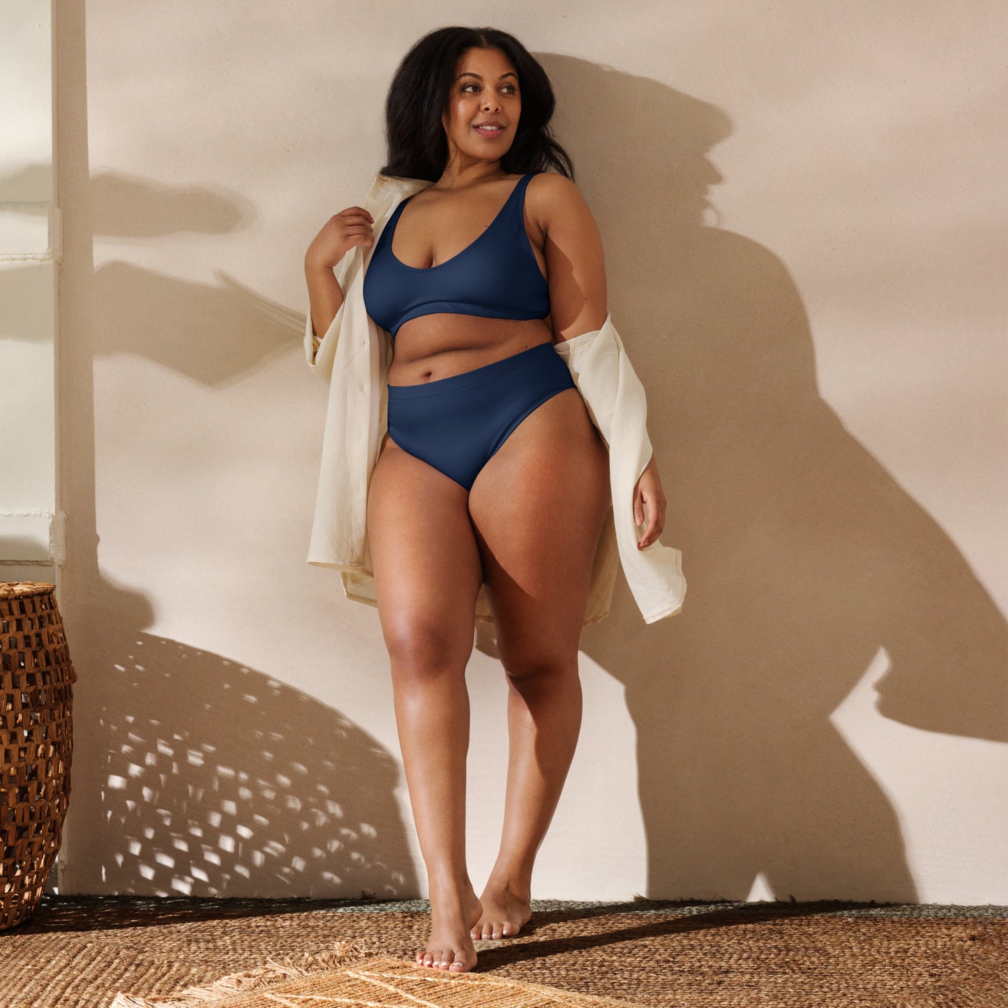 Women's Navy Blue Padded Recycled Bikini - Quick Drying Fabric With UPF 50+