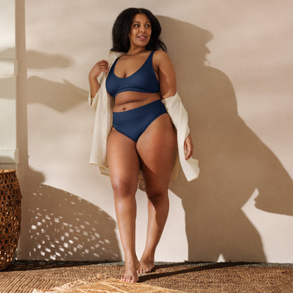 Women's Navy Blue Padded Recycled Bikini - Quick Drying Fabric With UPF 50+