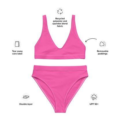 Women's Hot Pink Padded Recycled Bikini - Quick Drying Fabric With UPF 50+