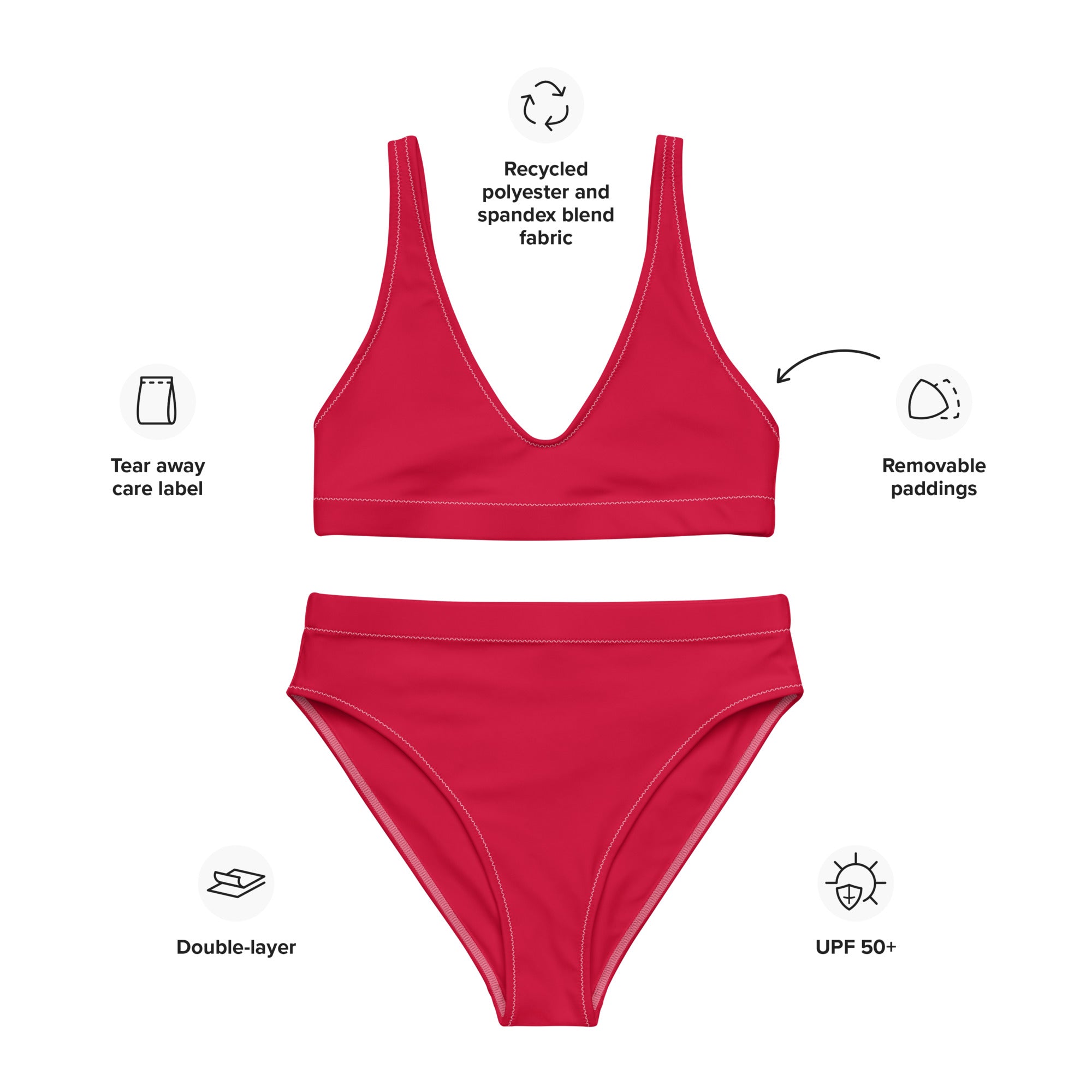 Women's Crimson Pink Padded Recycled Bikini - Quick Drying Fabric With UPF 50+
