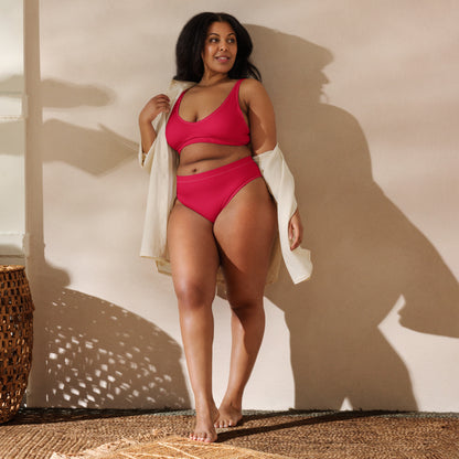 Women's Crimson Pink Padded Recycled Bikini - Quick Drying Fabric With UPF 50+