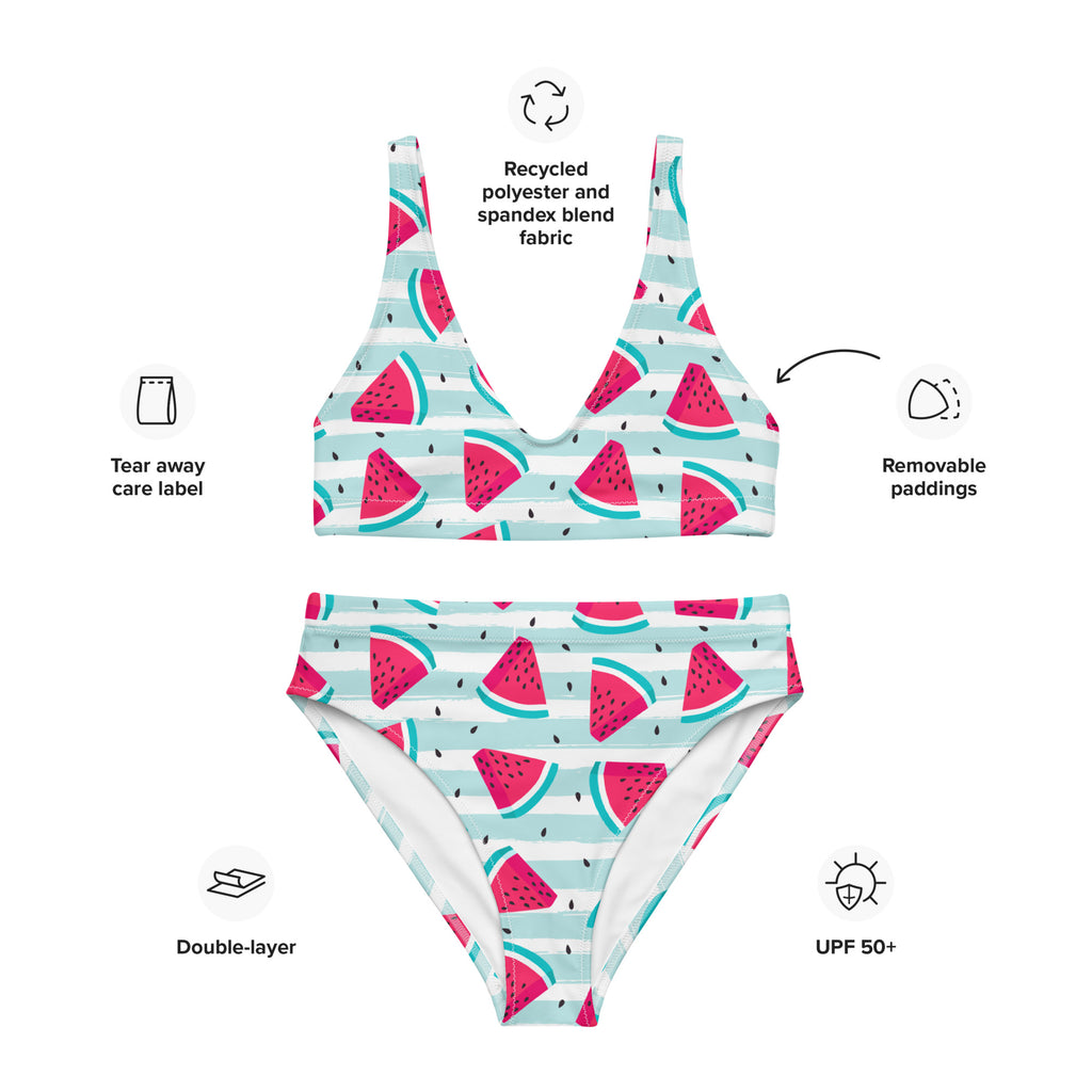 Women's Watermelon Print Padded Recycled Bikini - Quick Drying Fabric With UPF 50+