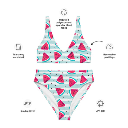 Women's Watermelon Print Padded Recycled Bikini - Quick Drying Fabric With UPF 50+
