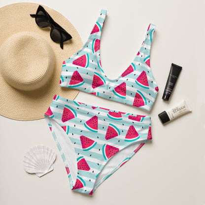 Women's Watermelon Print Padded Recycled Bikini - Quick Drying Fabric With UPF 50+