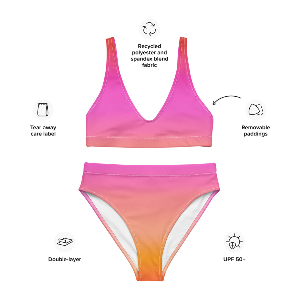 Women's Sunset Ombre Padded Recycled Bikini - Quick Drying Fabric With UPF 50+