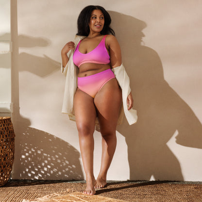 Women's Sunset Ombre Padded Recycled Bikini - Quick Drying Fabric With UPF 50+