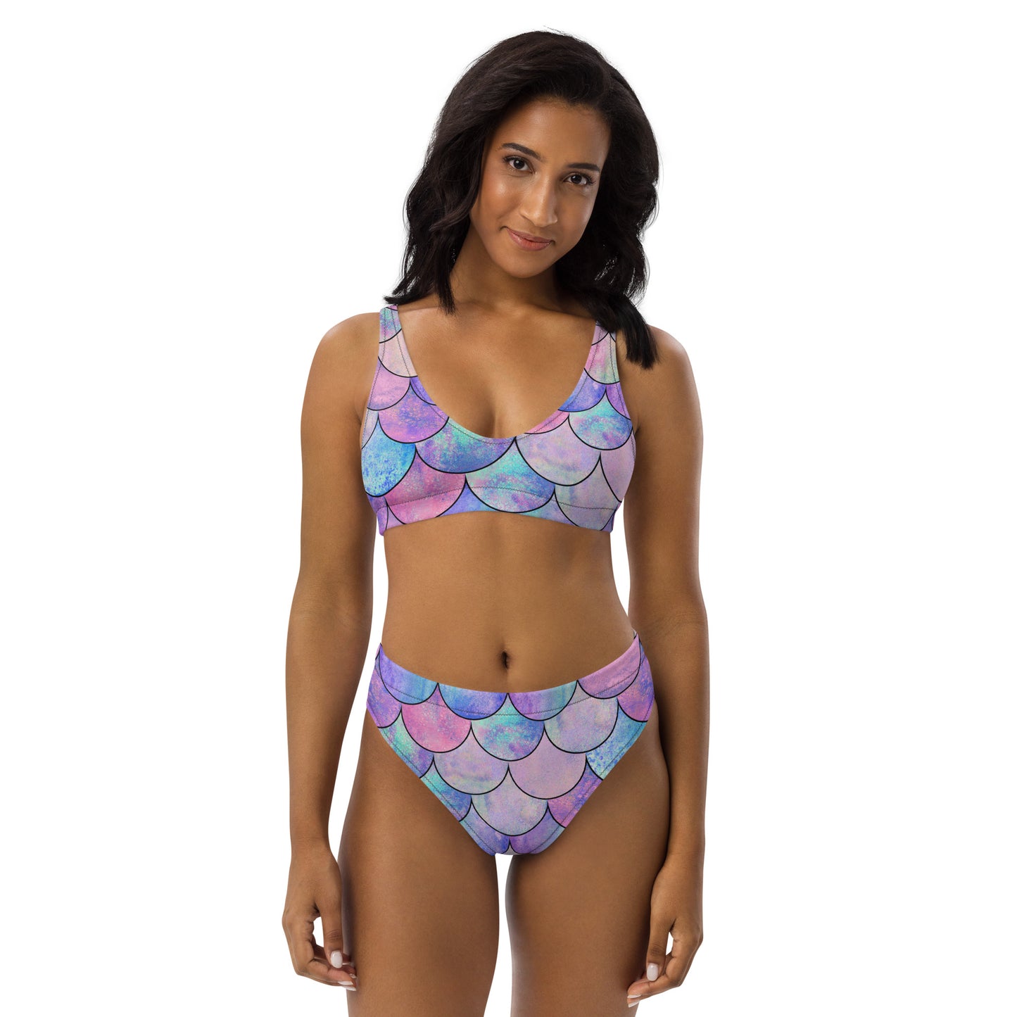 Women's Pastel Mermaid Scales Padded Recycled Bikini - Quick Drying Fabric With UPF 50+