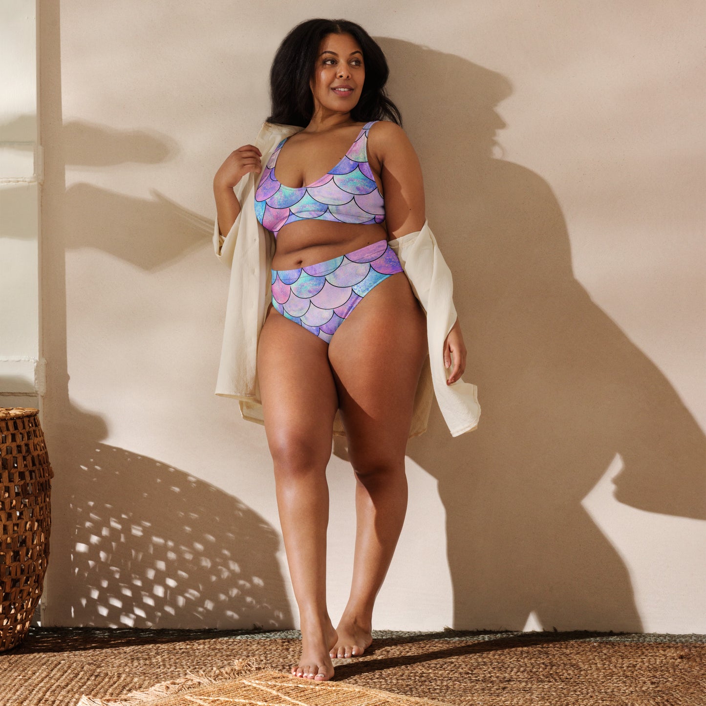 Women's Pastel Mermaid Scales Padded Recycled Bikini - Quick Drying Fabric With UPF 50+