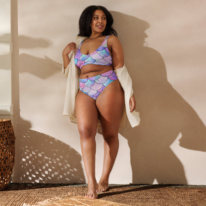 Women's Pastel Mermaid Scales Padded Recycled Bikini - Quick Drying Fabric With UPF 50+