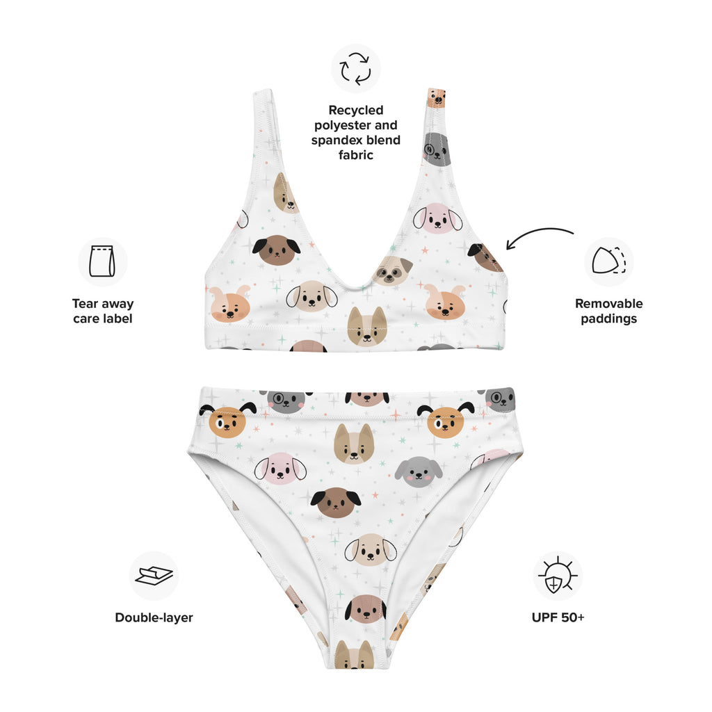 Women's Dog Face Padded Recycled Bikini - Quick Drying Fabric With UPF 50+