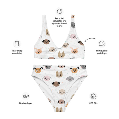 Women's Dog Face Padded Recycled Bikini - Quick Drying Fabric With UPF 50+