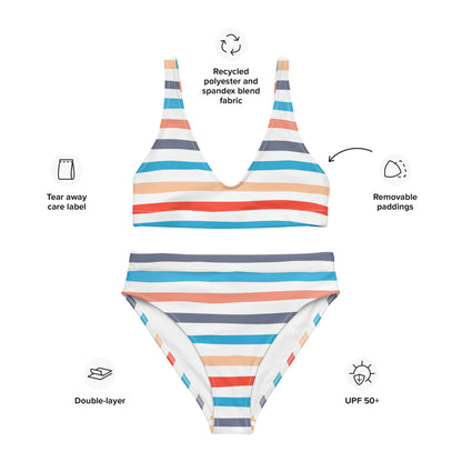 Women's Retro Striped Padded Recycled Bikini - Quick Drying Fabric With UPF 50+