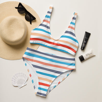 Women's Retro Striped Padded Recycled Bikini - Quick Drying Fabric With UPF 50+