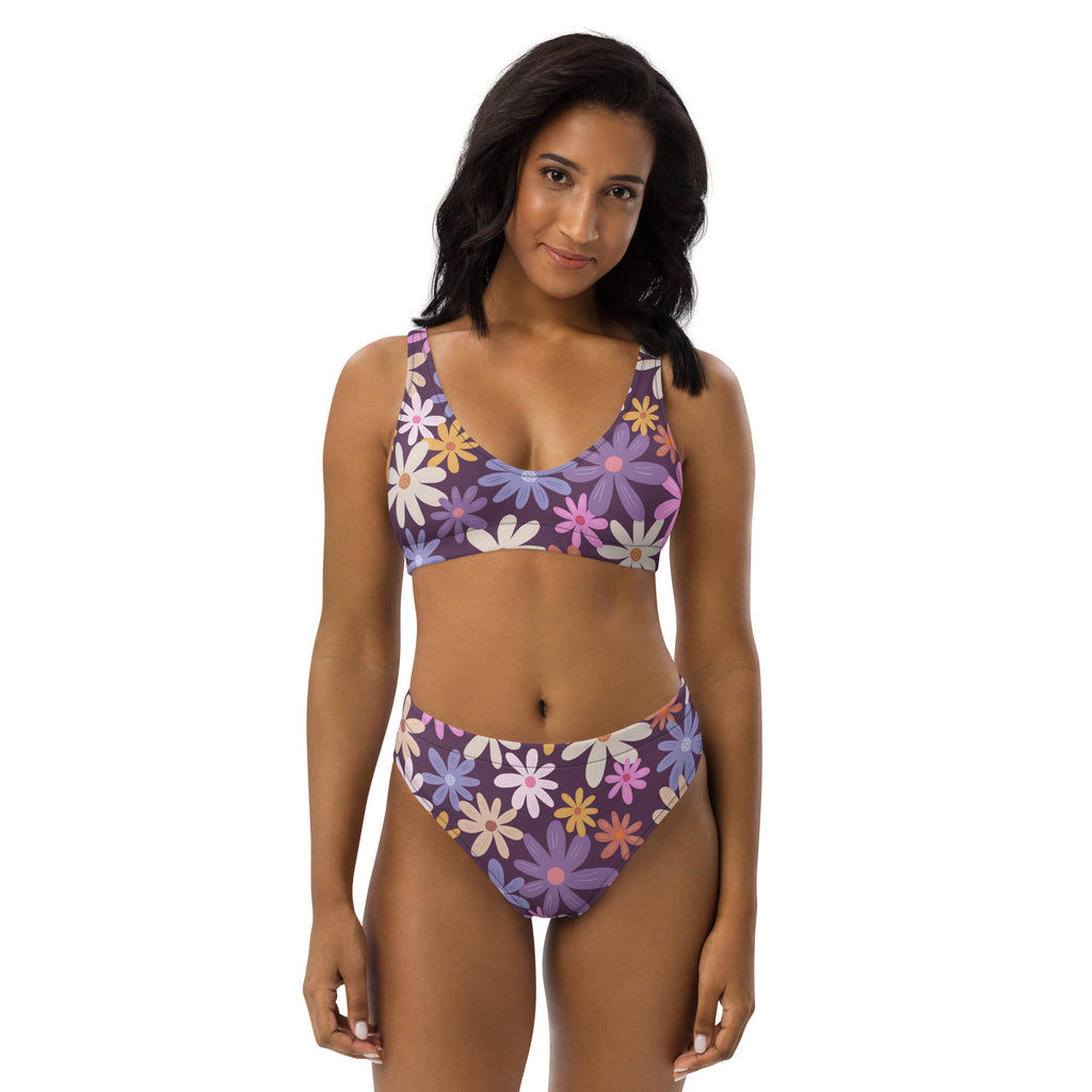 Women's Purple Retro Floral Padded Recycled Bikini - Quick Drying Fabric With UPF 50+