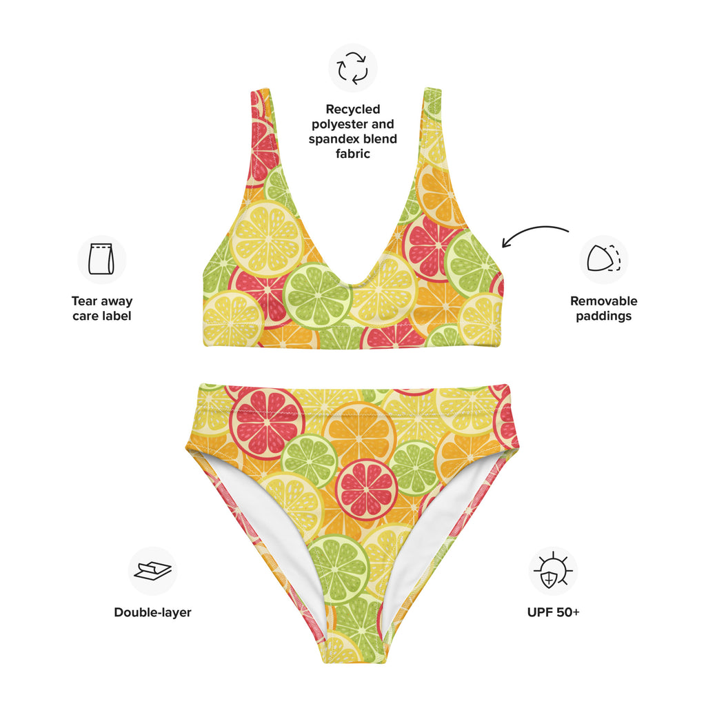 Women's Citrus Fruit Padded Recycled Bikini - Quick Drying Fabric With UPF 50+
