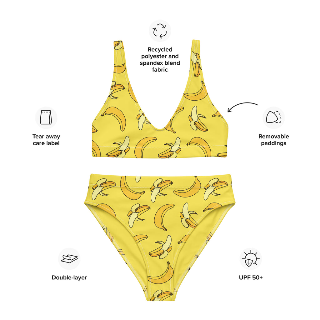 Women's Yellow Banana Padded Recycled Bikini - Quick Drying Fabric With UPF 50+