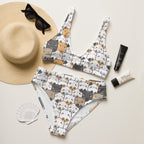 Women's Kawaii Cat Face Padded Recycled Bikini - Quick Drying Fabric With UPF 50+
