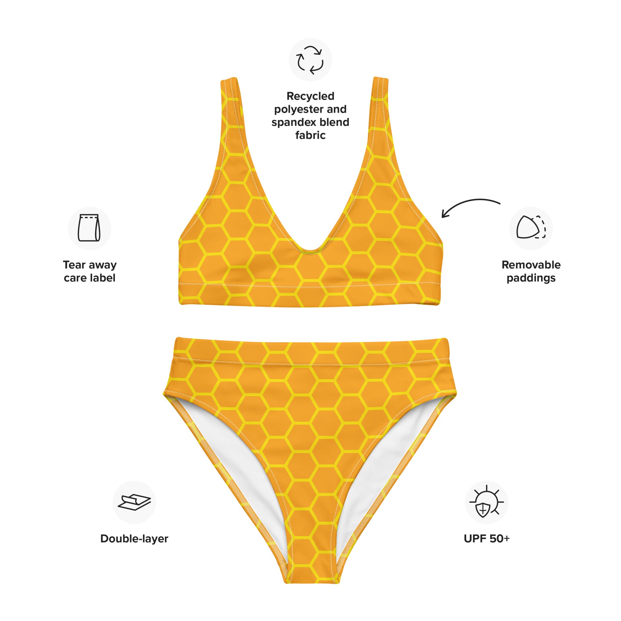 Women's Honeycomb Padded Recycled Bikini - Quick Drying Fabric With UPF 50+