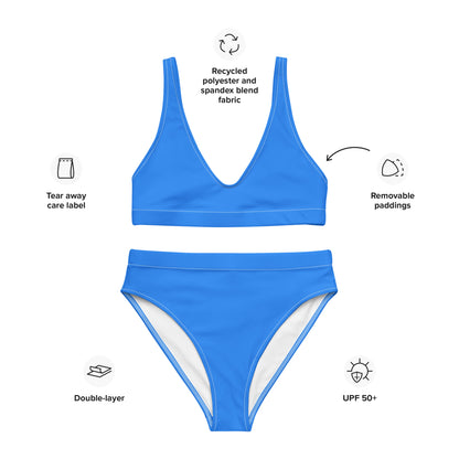 Women's Blue Padded Recycled Bikini - Quick Drying Fabric With UPF 50+
