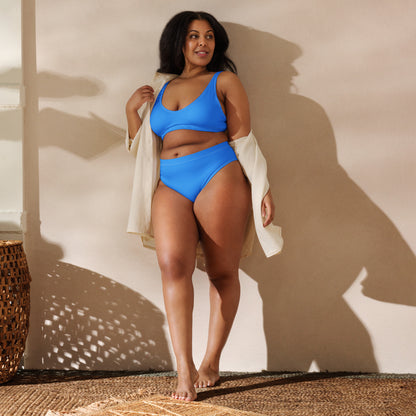 Women's Blue Padded Recycled Bikini - Quick Drying Fabric With UPF 50+