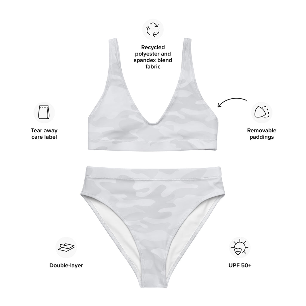Women's White Camouflage Padded Recycled Bikini - Quick Drying Fabric With UPF 50+