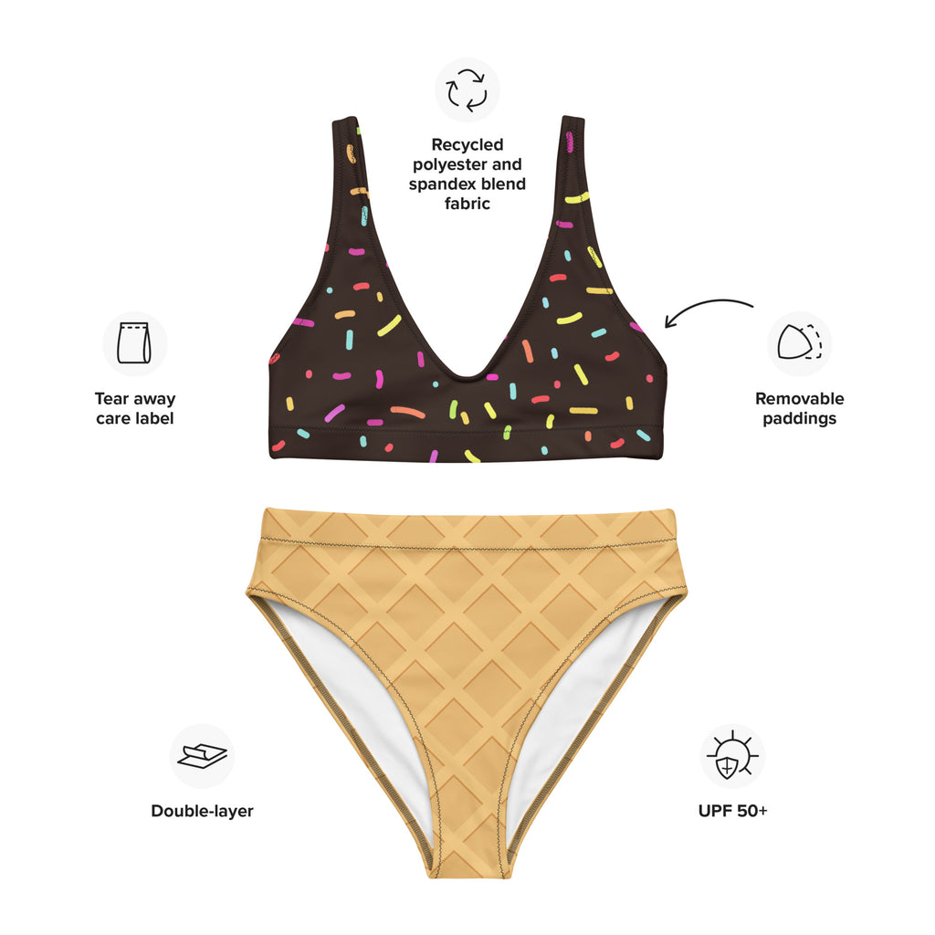 Women's Chocolate Ice Cream Cone Padded Recycled Bikini - Quick Drying Fabric With UPF 50+