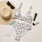 Women's Red & Green Candy Cane Christmas Recycled Bikini - Quick Drying Fabric With UPF 50+