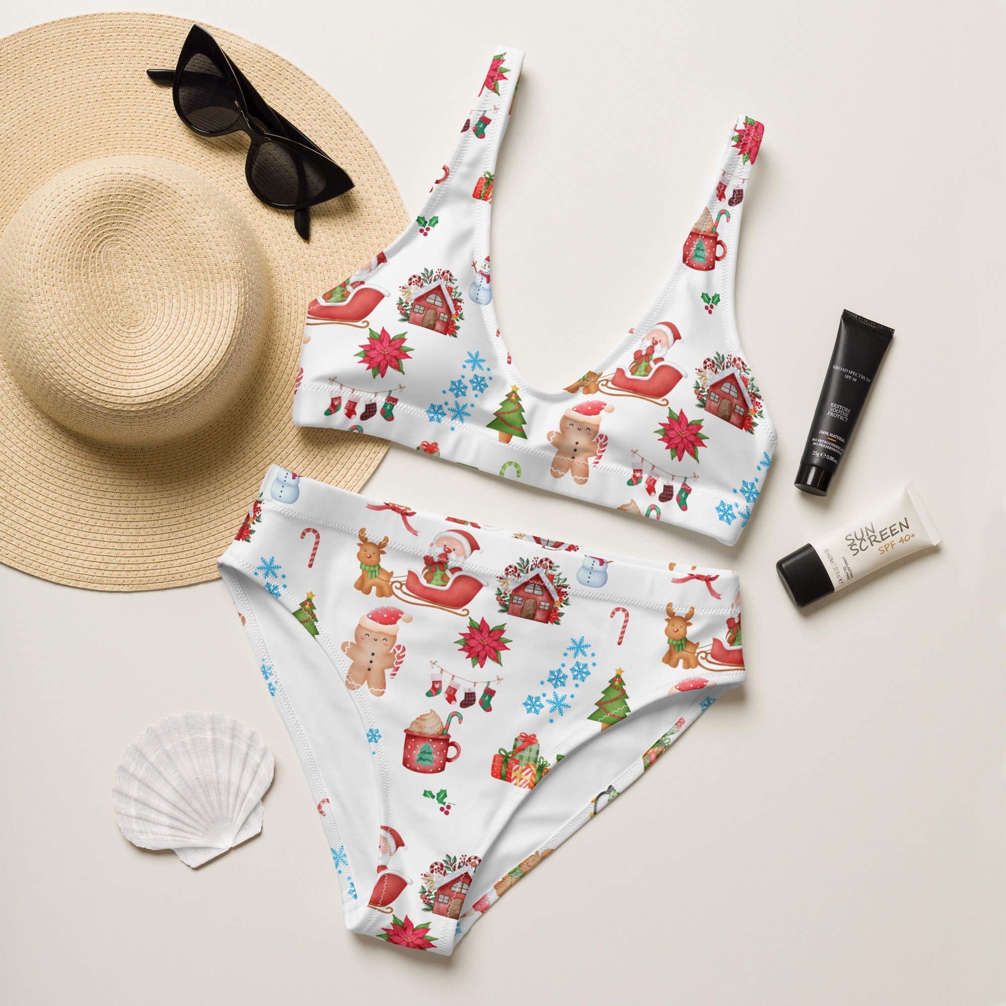 Women's Christmas Recycled Bikini - Quick Drying Fabric With UPF 50+