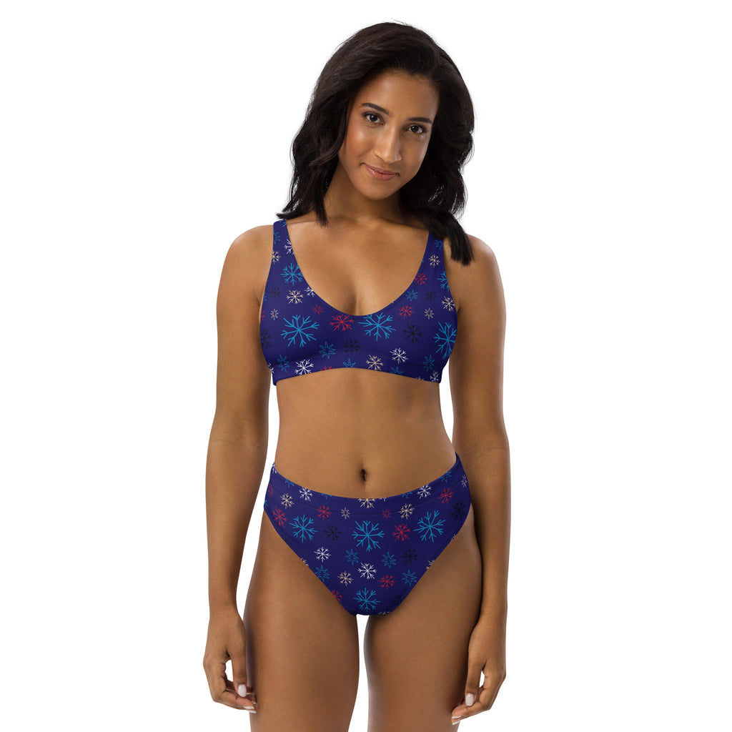 Women's Blue Snowflake Recycled Bikini - Quick Drying Fabric With UPF 50+