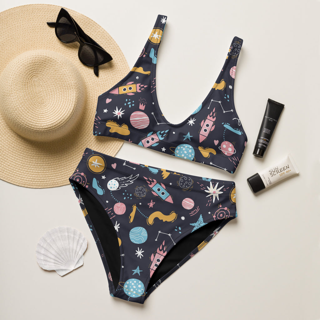 Women's Outer Space Recycled Bikini - Removable Padding, Buttery Soft Quick-Drying UPF 50+ Fabric