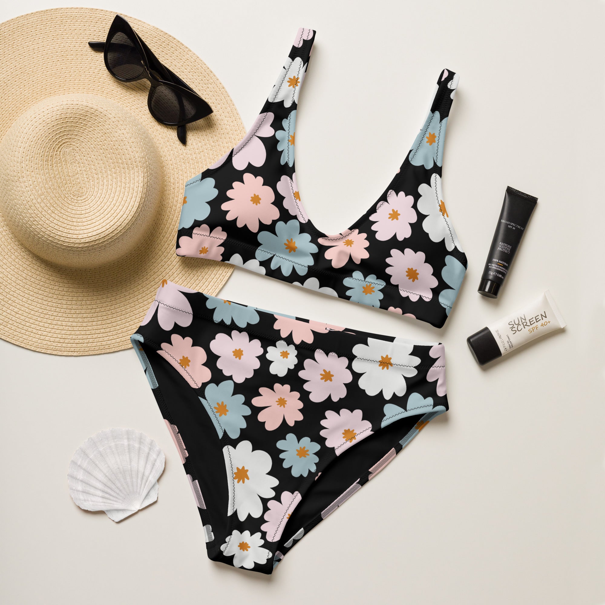 Women's Retro Floral Recycled Bikini - Removable Padding, Buttery Soft Quick-Drying UPF 50+ Fabric