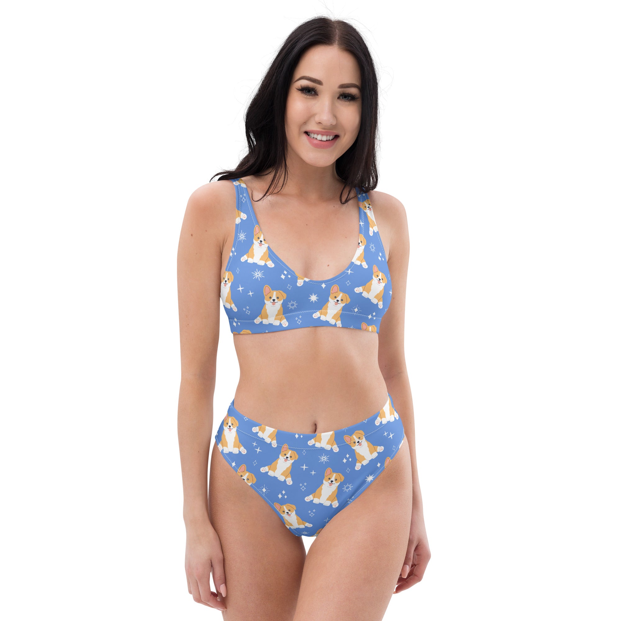 Women's Blue Corgi Dog Recycled Bikini - Removable Padding, Buttery Soft Quick-Drying UPF 50+ Fabric