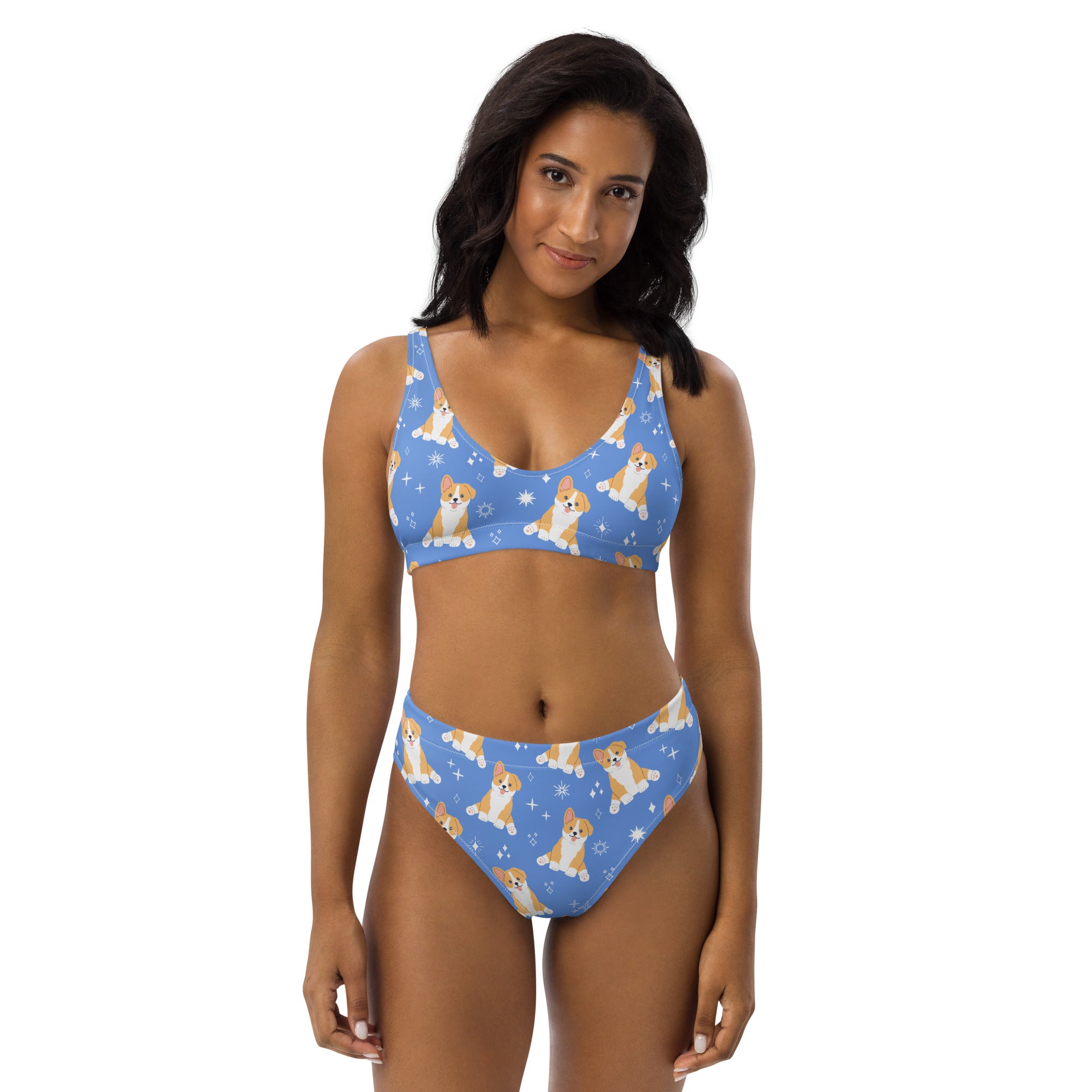 Women's Blue Corgi Dog Recycled Bikini - Removable Padding, Buttery Soft Quick-Drying UPF 50+ Fabric