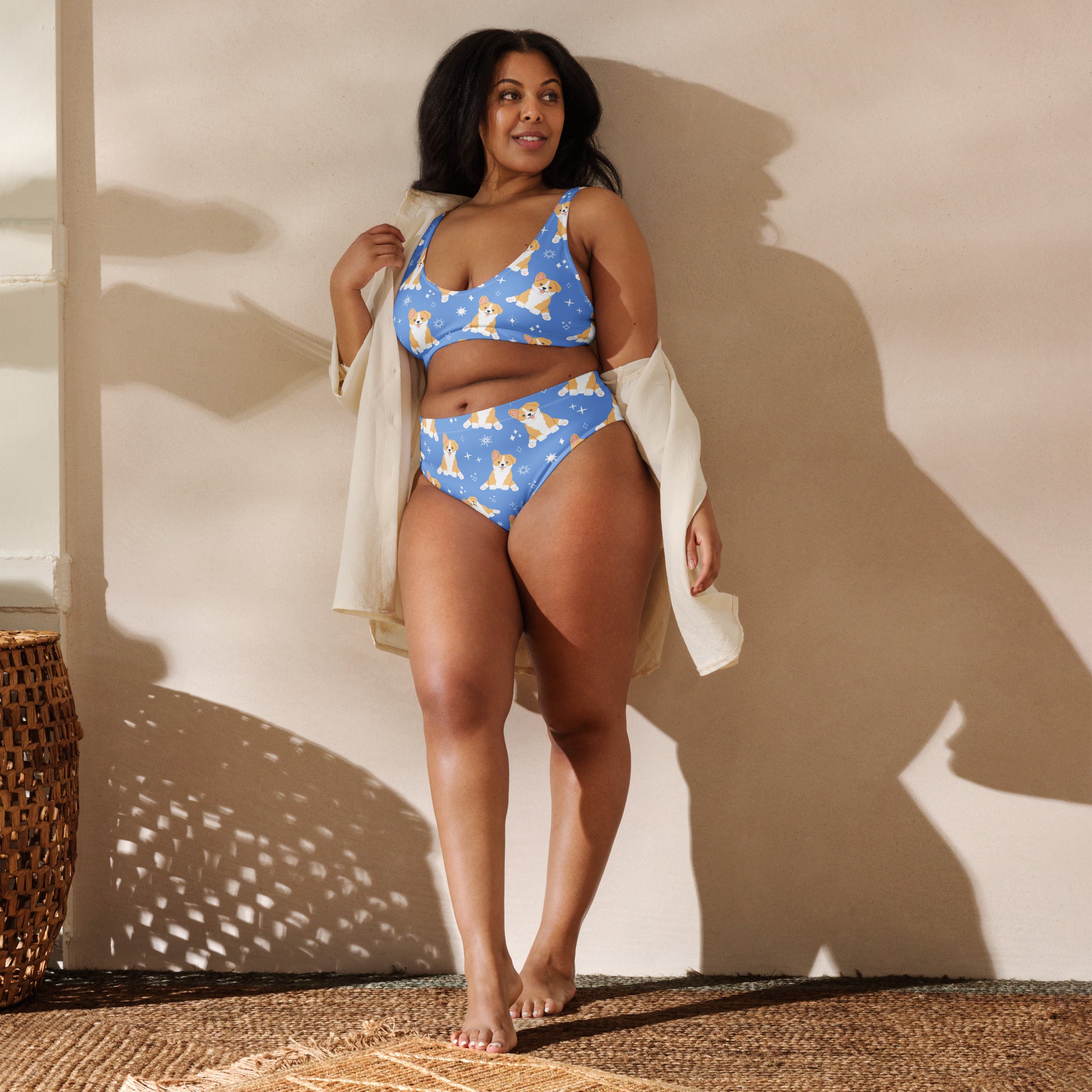 Women's Blue Corgi Dog Recycled Bikini - Removable Padding, Buttery Soft Quick-Drying UPF 50+ Fabric