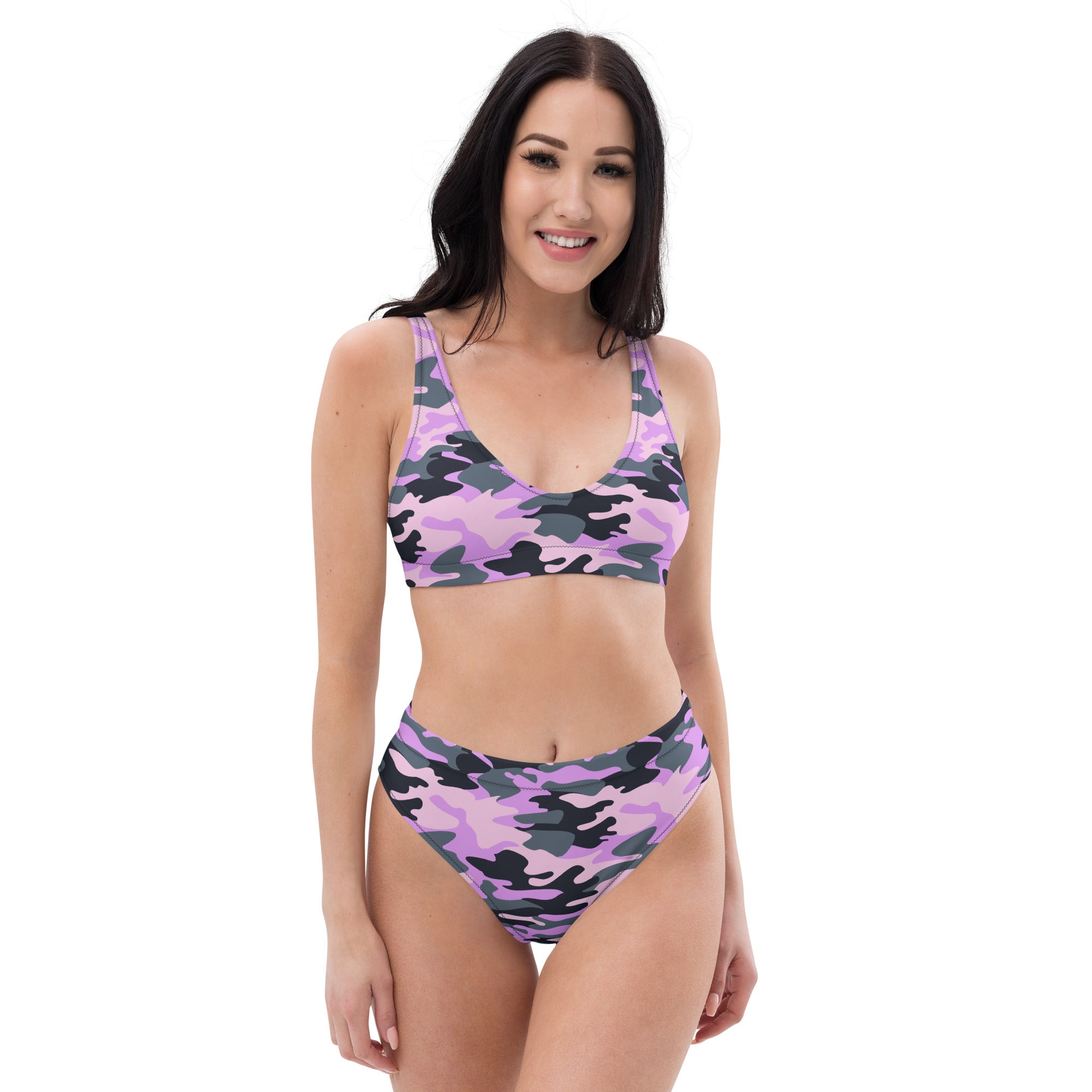 Women's Purple Camouflage Recycled Bikini - Removable Padding, Buttery Soft Quick-Drying UPF 50+ Fabric