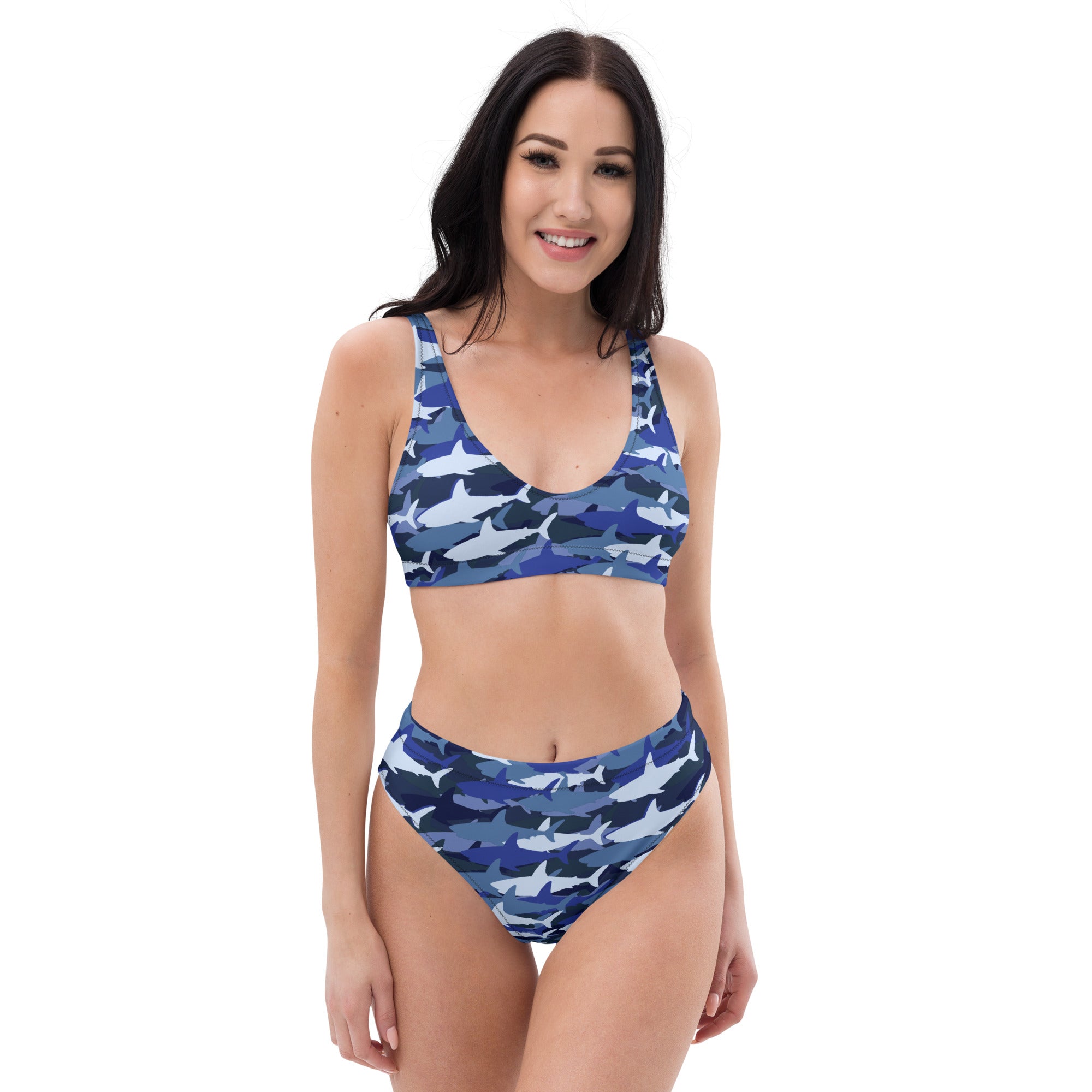 Women's Blue Shark Camouflage Recycled Bikini - Removable Padding, Buttery Soft Quick-Drying UPF 50+ Fabric