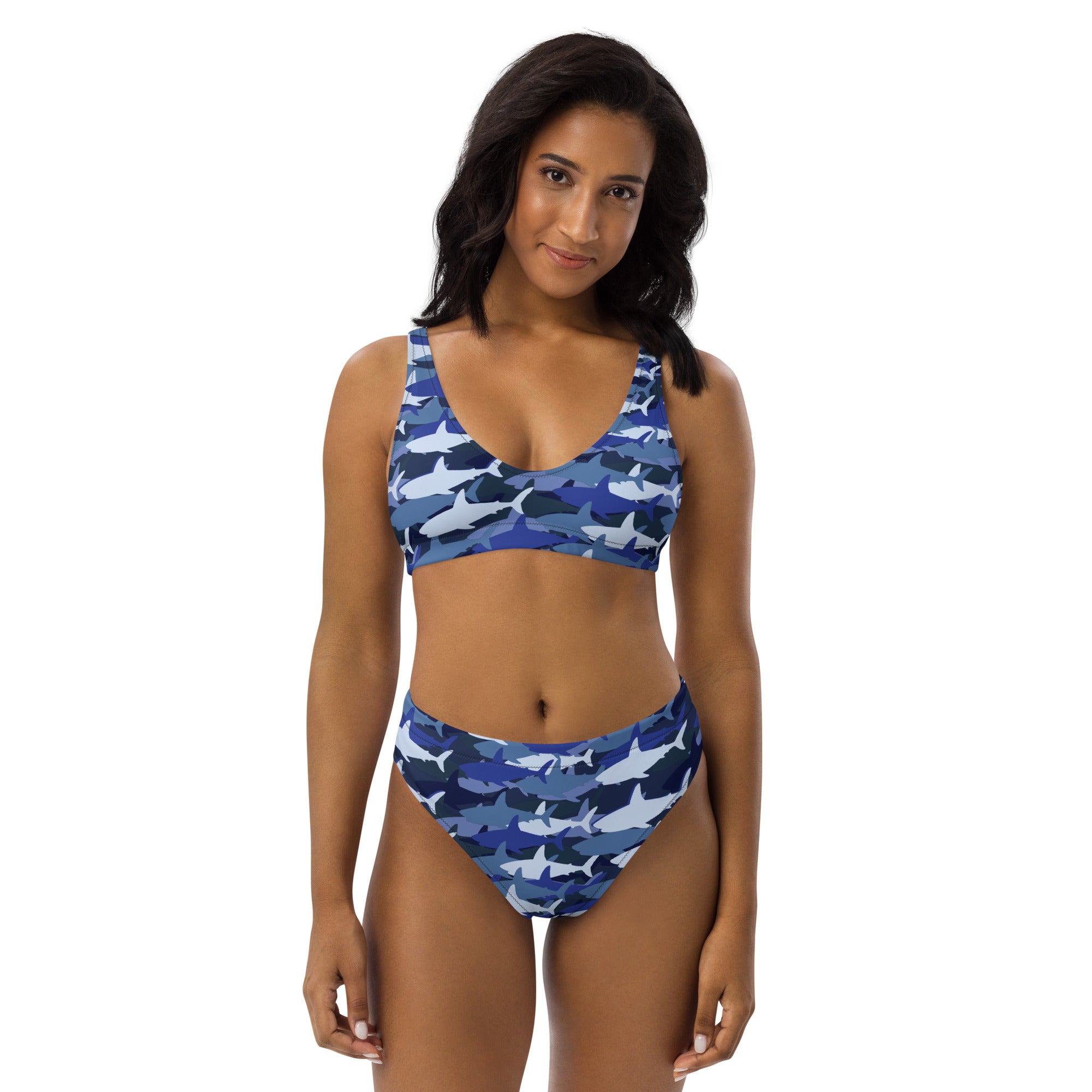 Women's Blue Shark Camouflage Recycled Bikini - Removable Padding, Buttery Soft Quick-Drying UPF 50+ Fabric