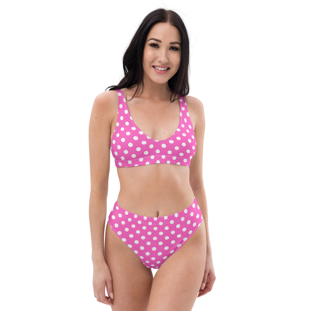 Women's Pink Polka Dot Recycled Bikini - Removable Padding, Buttery Soft Quick-Drying UPF 50+ Fabric
