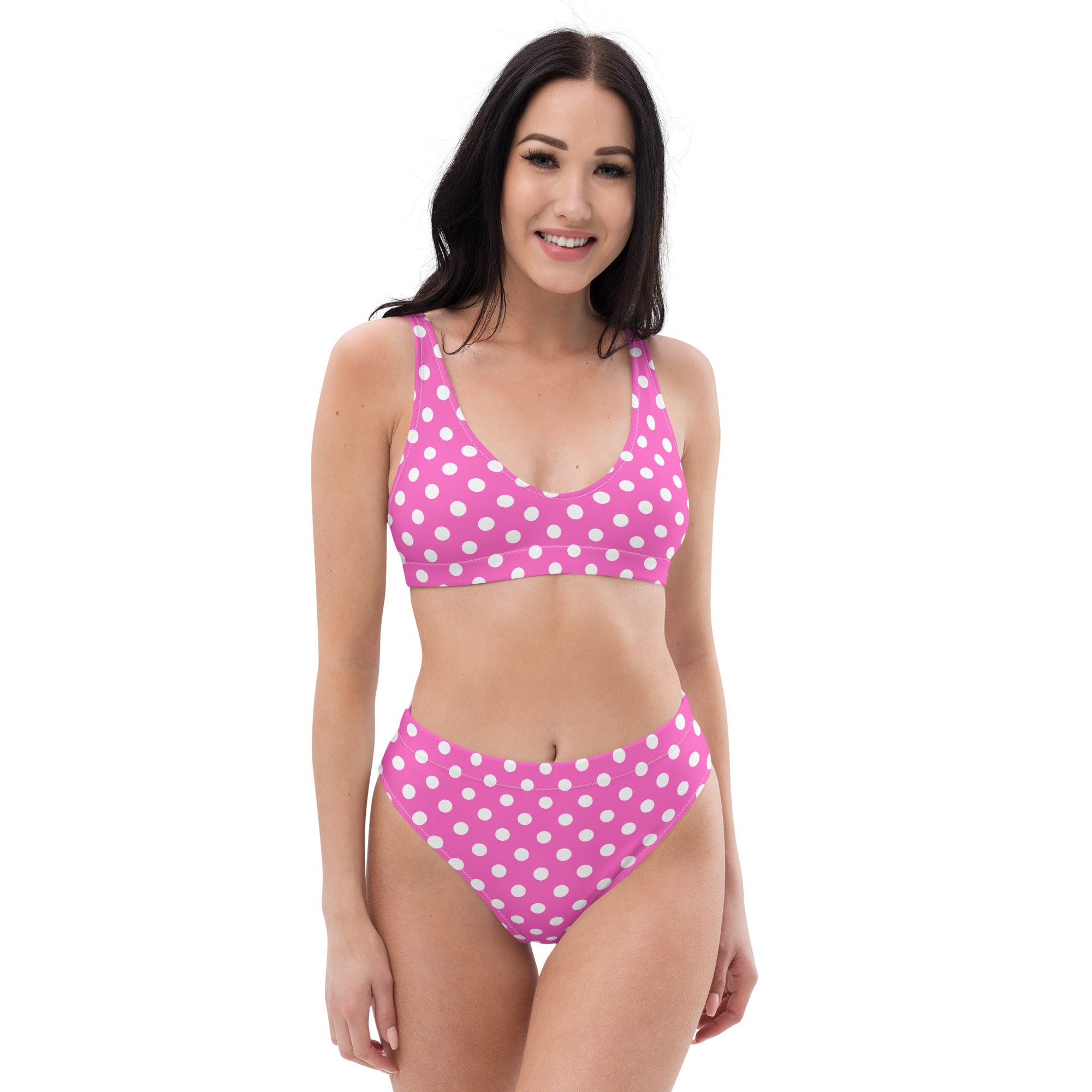 Women's Pink Polka Dot Recycled Bikini - Removable Padding, Buttery Soft Quick-Drying UPF 50+ Fabric