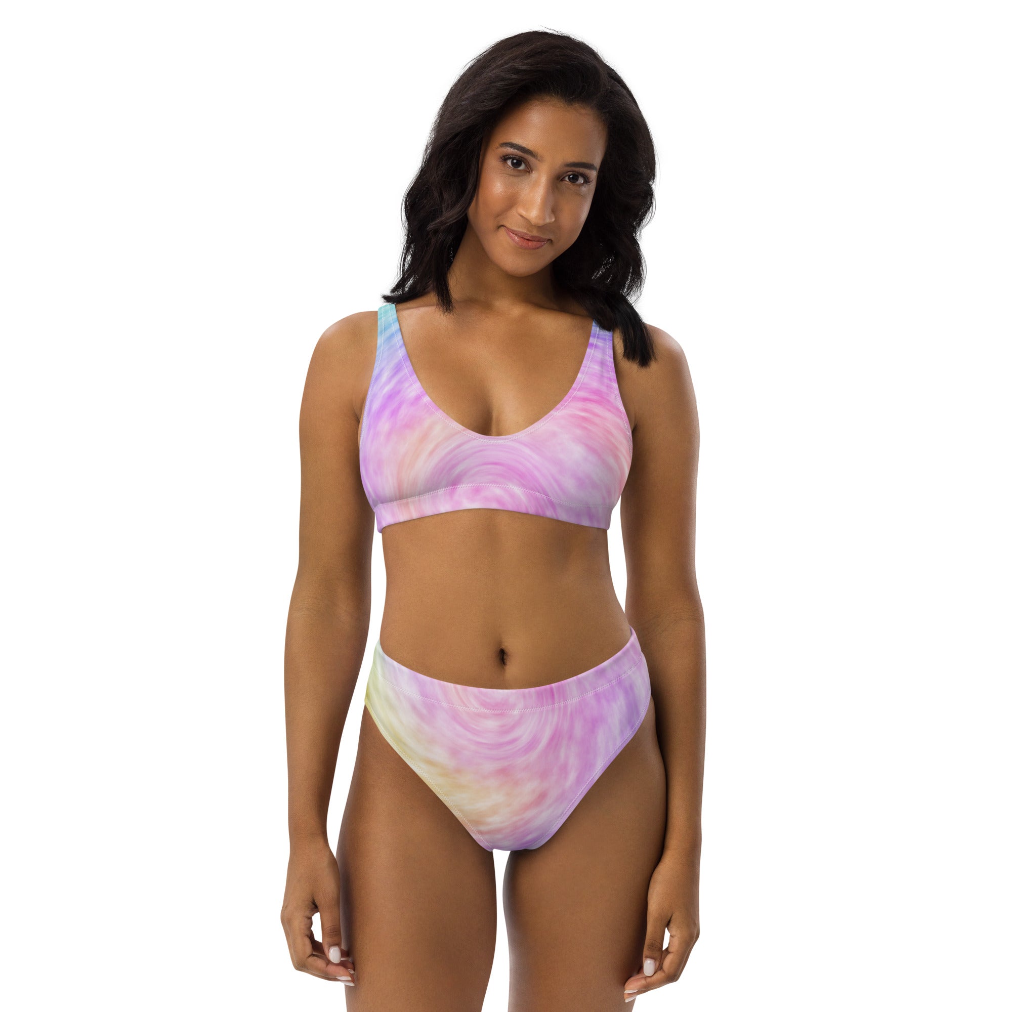 Women's Rainbow Tie Dye Recycled Bikini - Removable Padding, Buttery Soft Quick-Drying UPF 50+ Fabric