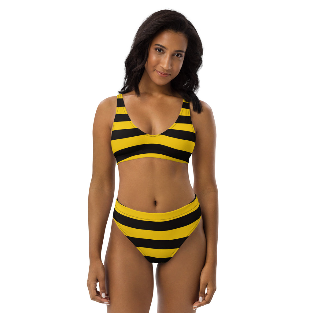 Women's Bee Stripe Recycled Bikini - Removable Padding, Buttery Soft Quick-Drying UPF 50+ Fabric