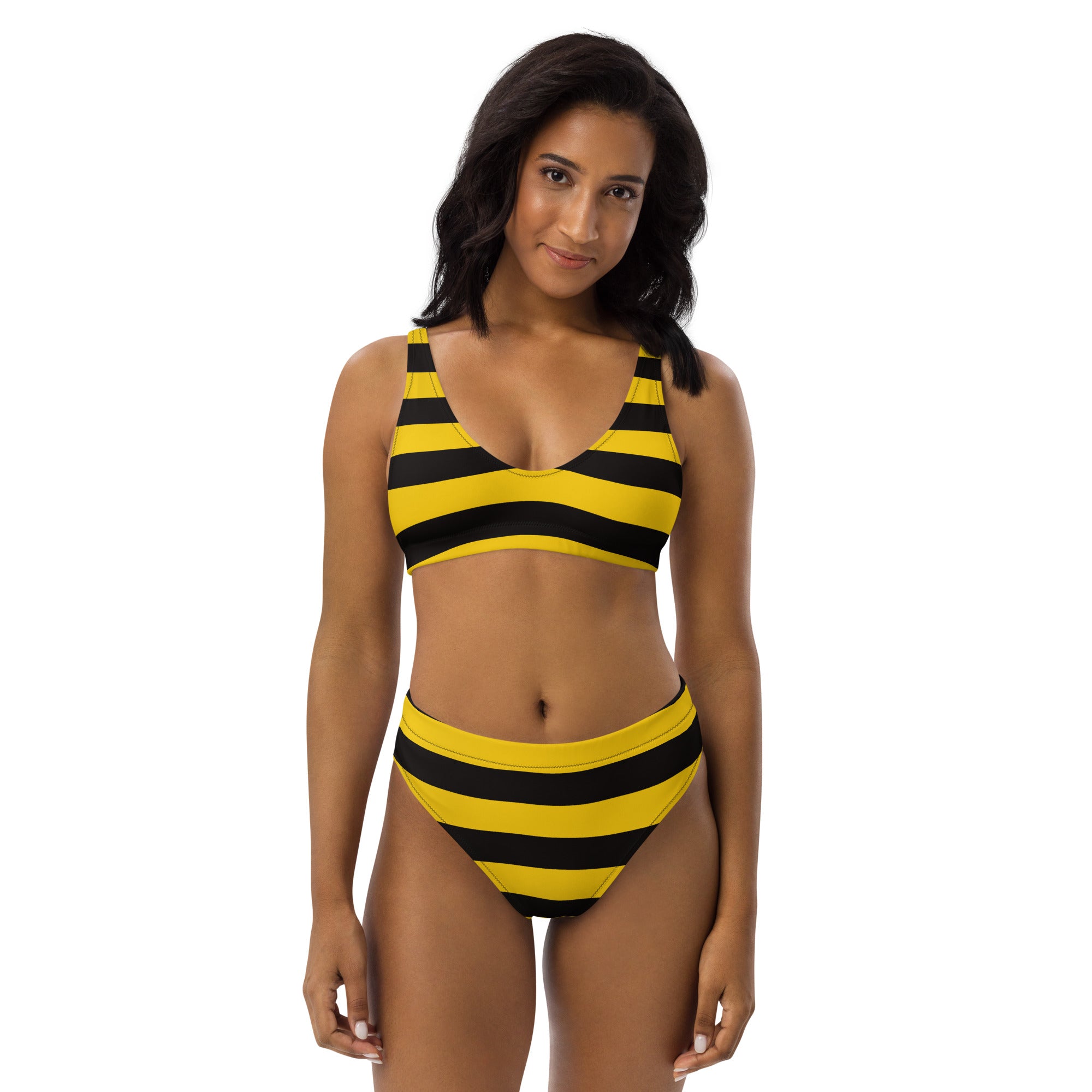 Women's Bee Stripe Recycled Bikini - Removable Padding, Buttery Soft Quick-Drying UPF 50+ Fabric