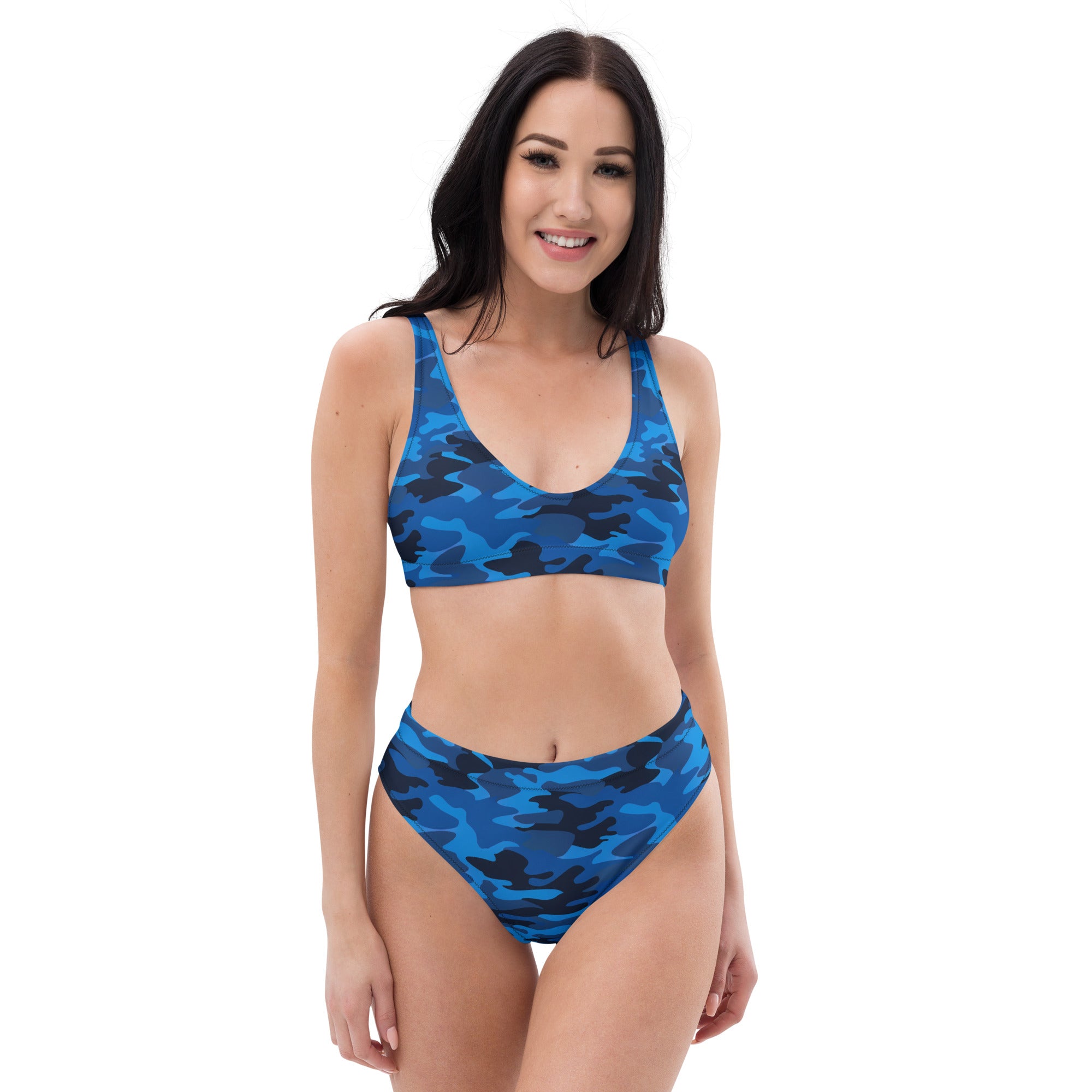 Women's Blue Camouflage Recycled Bikini - Removable Padding, Buttery Soft Quick-Drying UPF 50+ Fabric