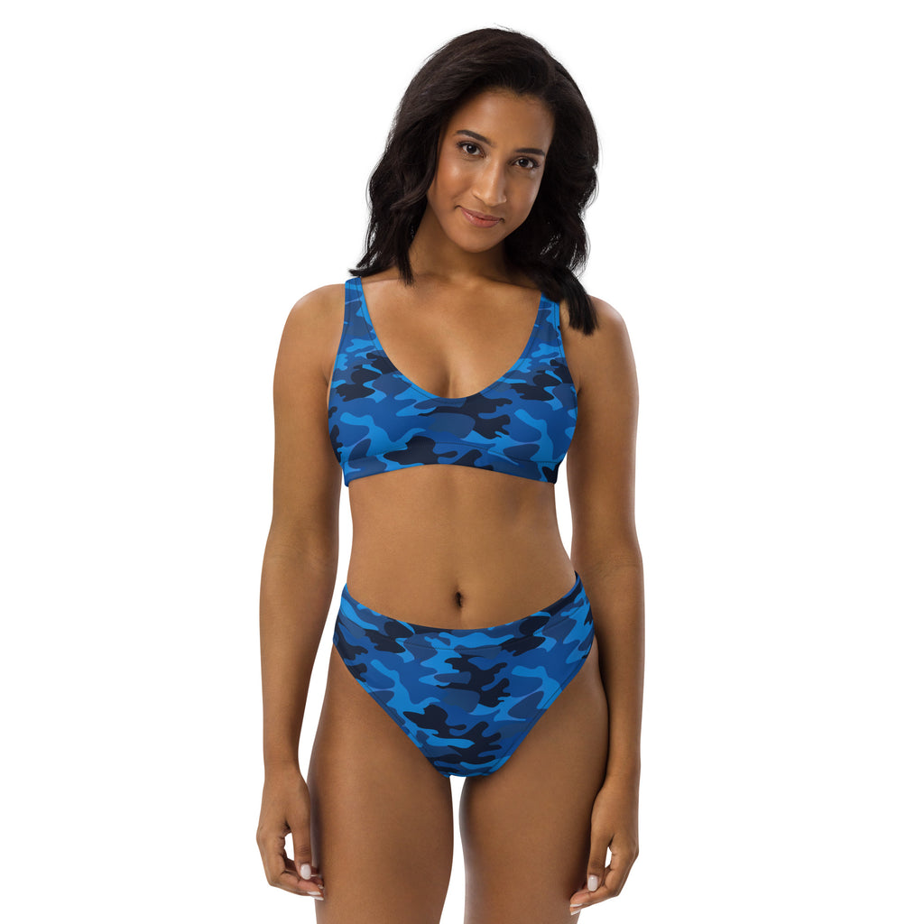 Women's Blue Camouflage Recycled Bikini - Removable Padding, Buttery Soft Quick-Drying UPF 50+ Fabric