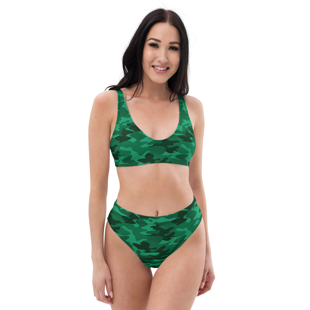Women's Green Camouflage Recycled Bikini - Removable Padding, Buttery Soft Quick-Drying UPF 50+ Fabric